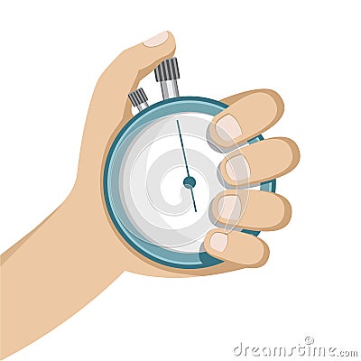 Hand holding a stopwatch. White Stock Photo